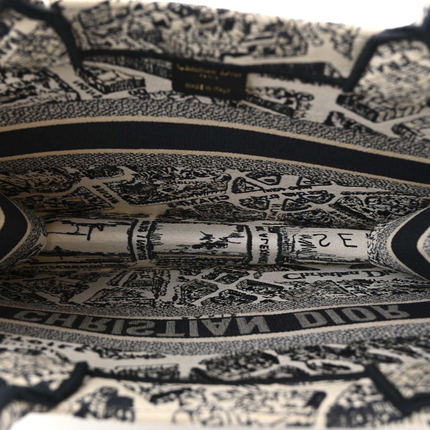 Canvas Embroidered Medium Plan De Paris Book Tote White Blue