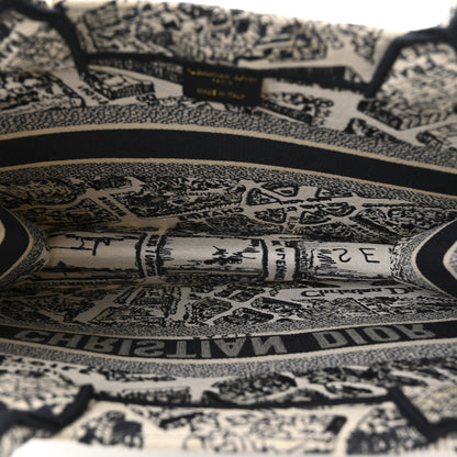 Christian Dior Canvas Embroidered Medium Plan De Paris Book Tote White Blue 5 of 10