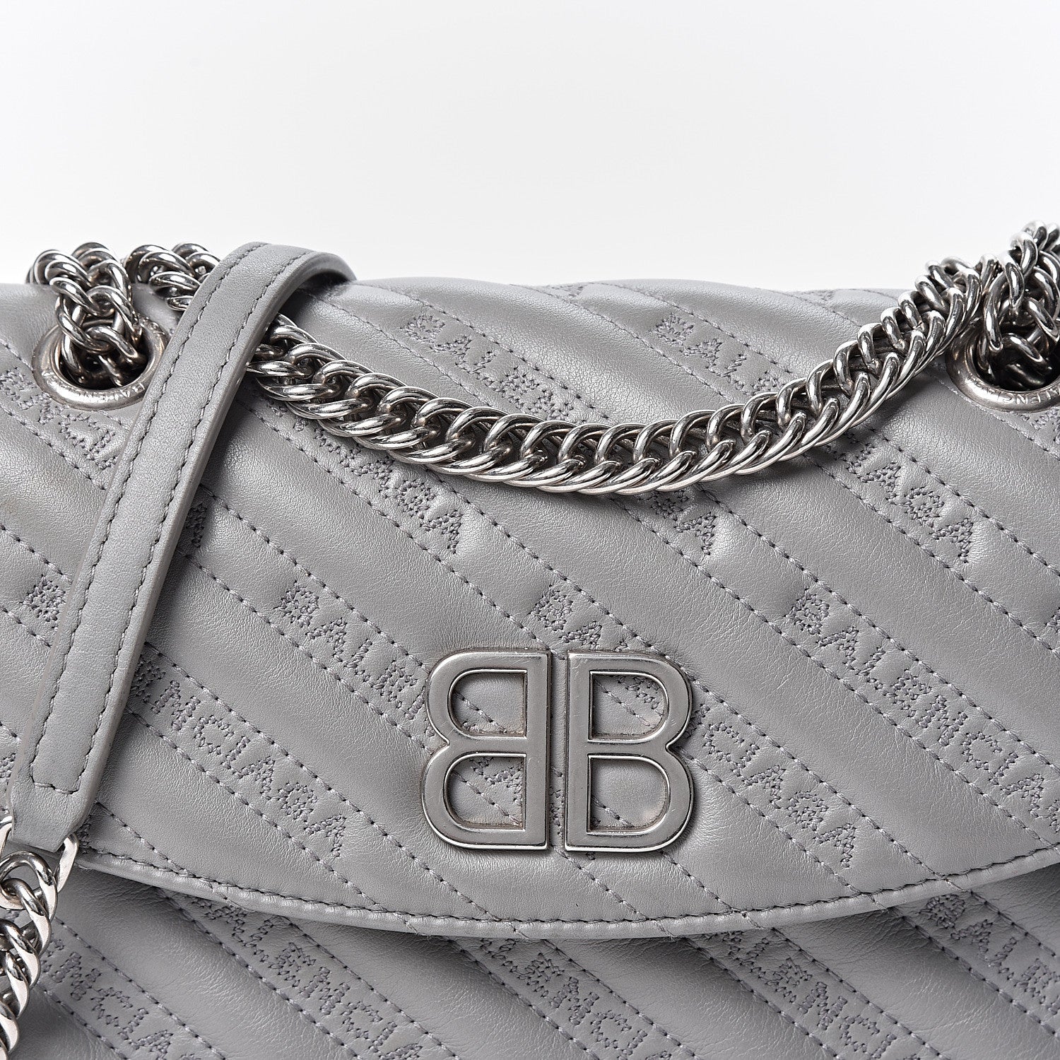 Balenciaga Calfskin Logo Matelasse S BB Round Shoulder Bag Gris Haussmannien 6 of 8