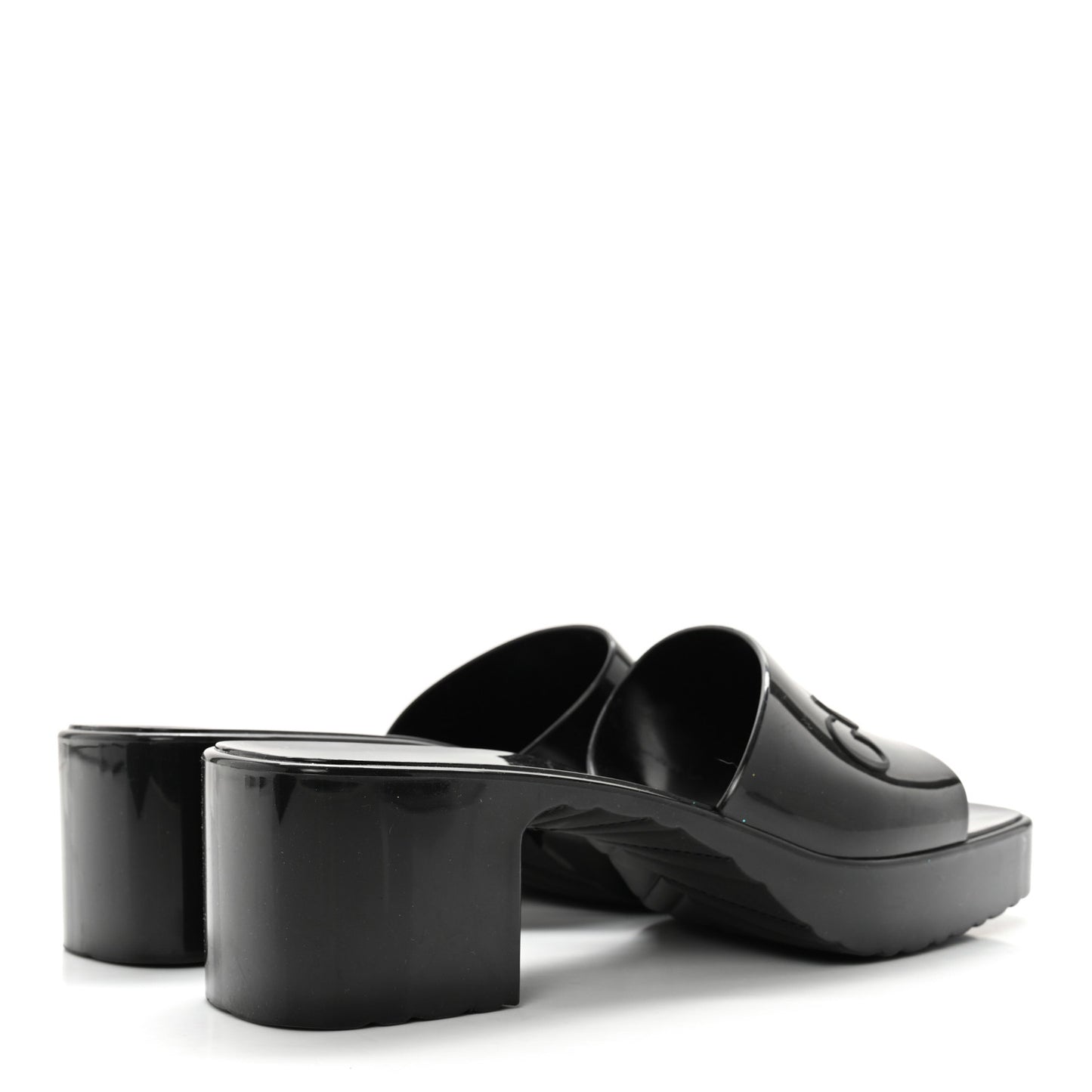 Rubber Gucci Logo Womens Platform 20/60mm Slide Sandals 38 Black
