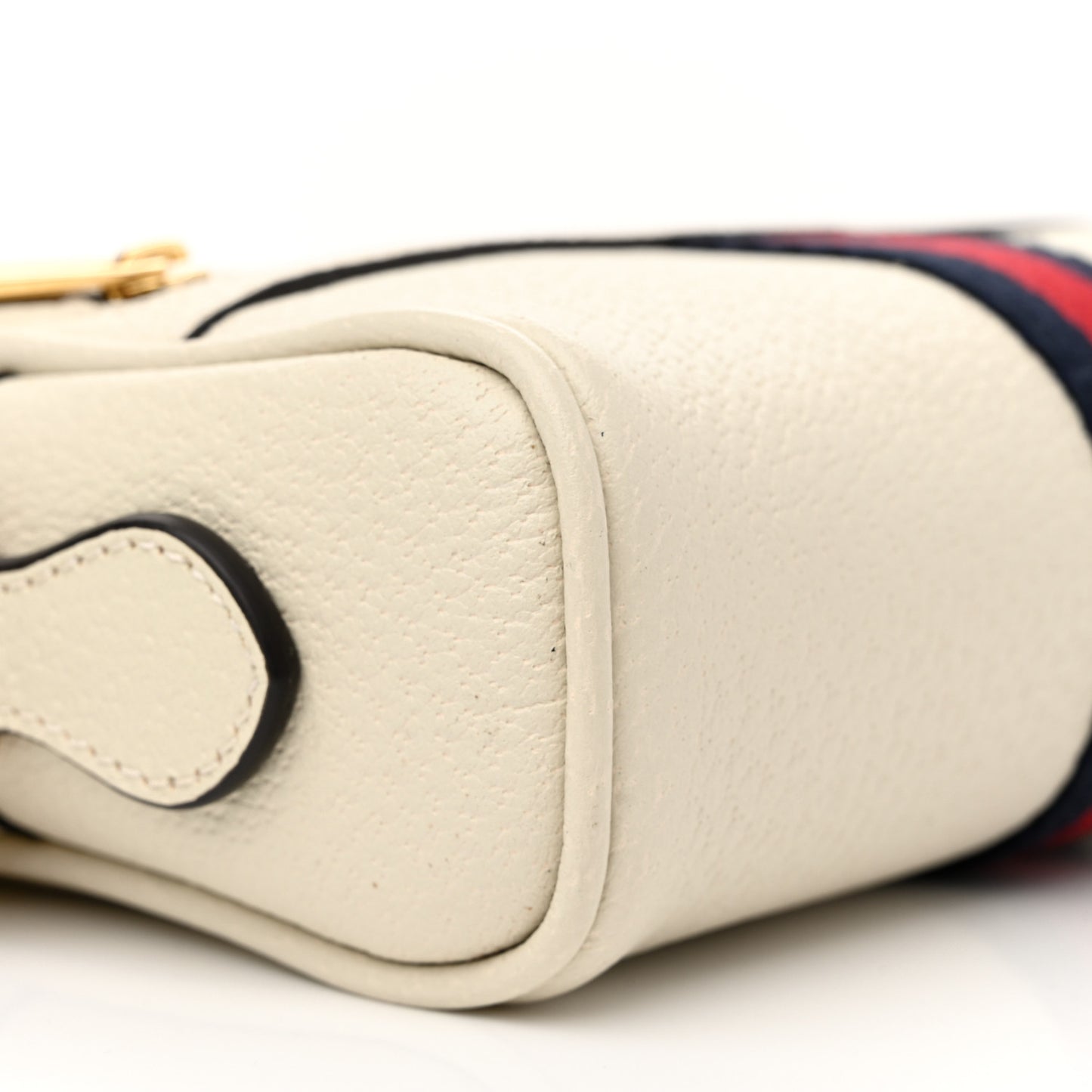 Textured Dollar Calfskin Web Mini Ophidia Shoulder Bag Mystic White
