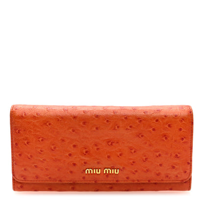 Miu Miu Ostrich Madras Flap Wallet Orange 1 of 6