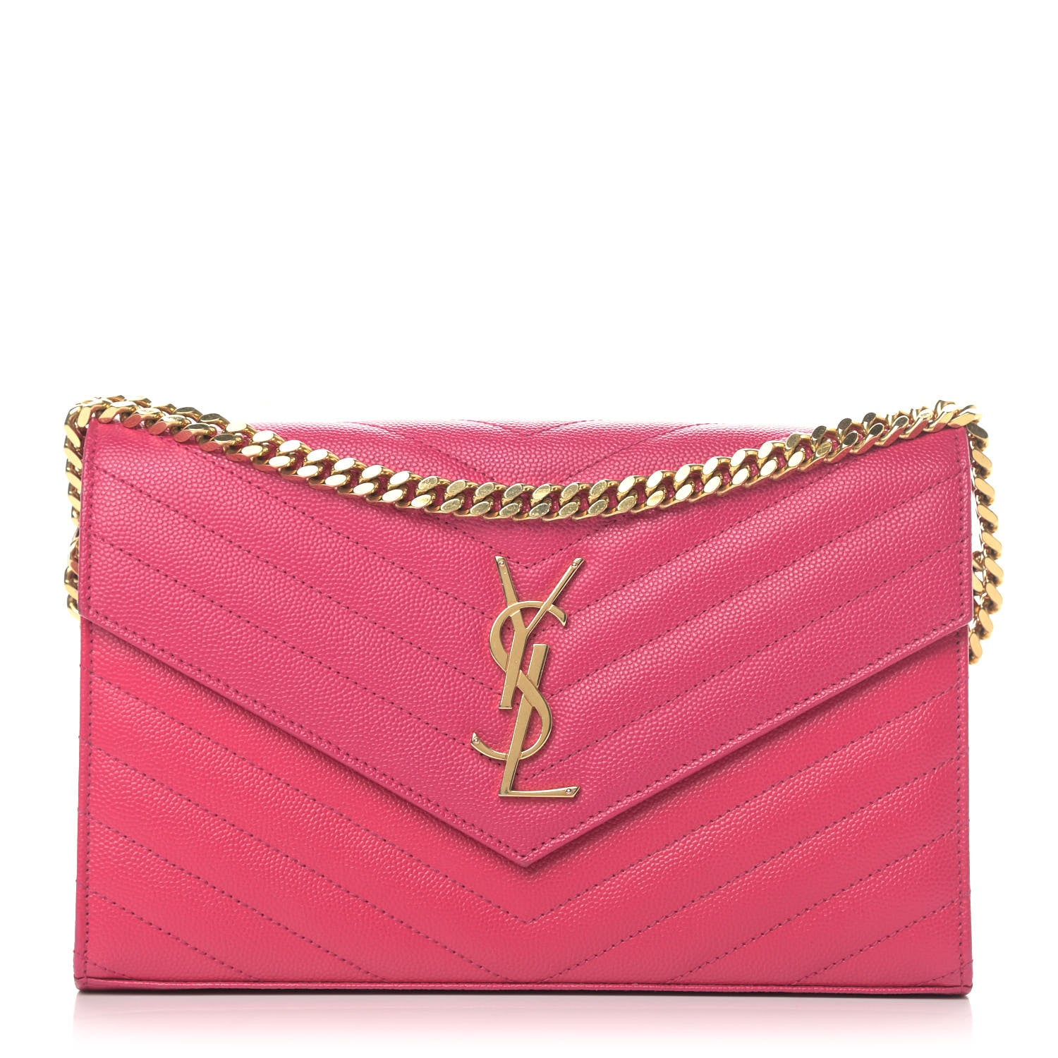 Saint Laurent Grain De Poudre Matelasse Chevron Monogram Chain Wallet Bubblegum 1 of 6