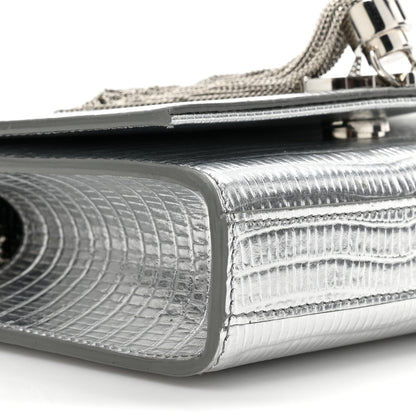 Saint Laurent Metallic Calfskin Crocodile Embossed Small Classic Monogram Kate Tassel Satchel Silver 8 of 11
