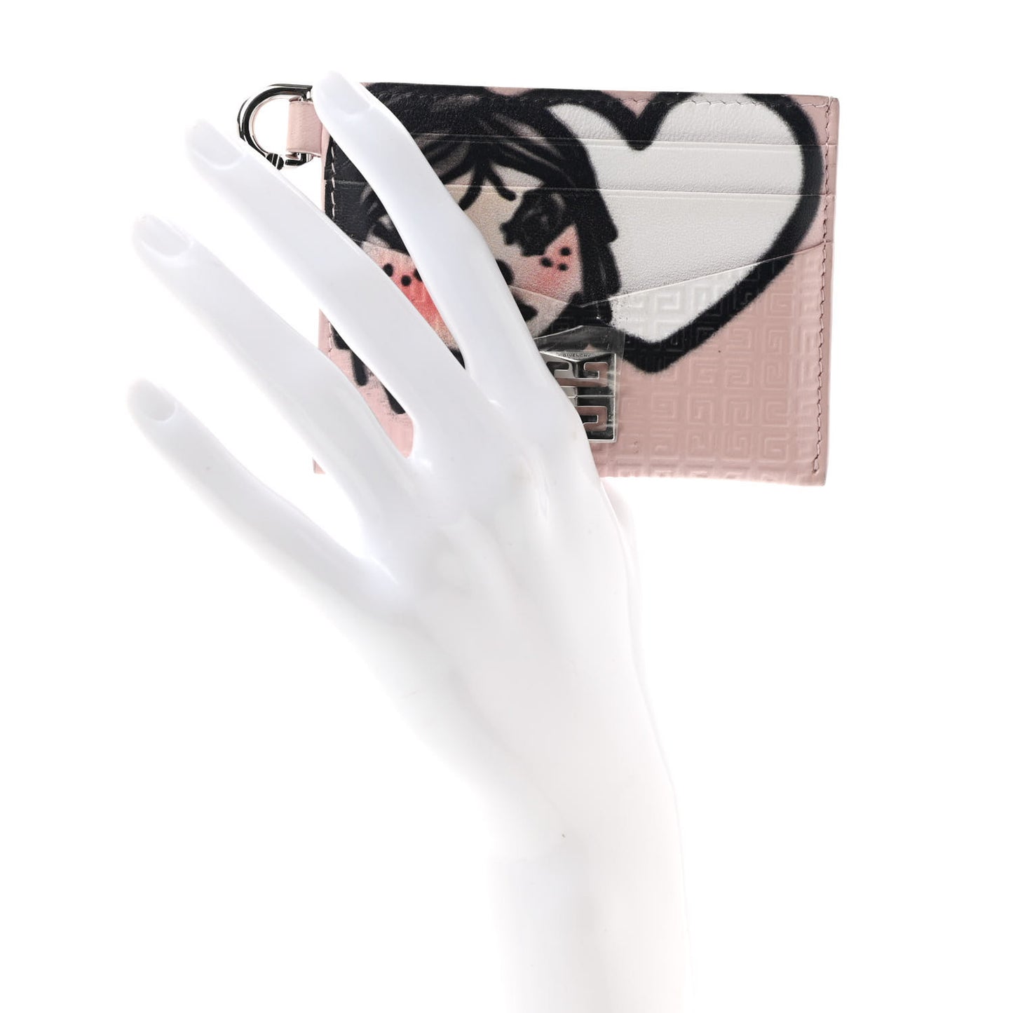 X CHITO Calfskin 4G Embossed Graffiti Tag Card Holder Pink