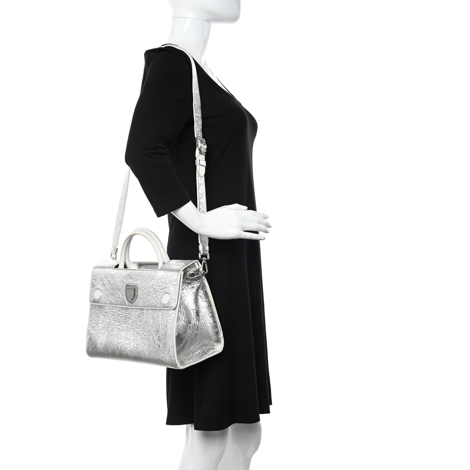 Christian Dior Metallic Calfskin Medium Diorever Flap Silver 2 of 22