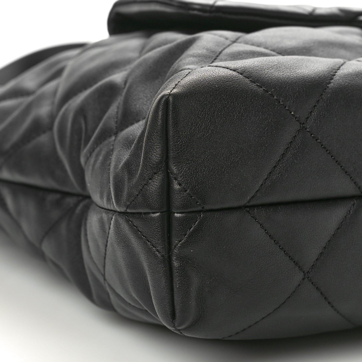 Calfskin Quilted Pocket Shopping Tote Black