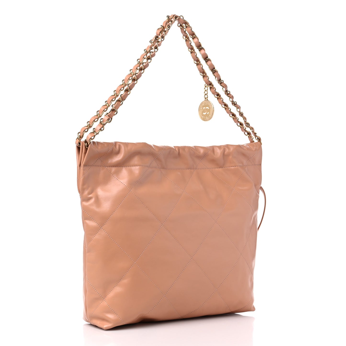 Shiny Calfskin Quilted Small Chanel 22 Beige