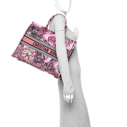 Christian Dior Canvas Embroidered Large Toile de Jouy Voyage Book Tote Fuchsia Multicolor 2 of 12