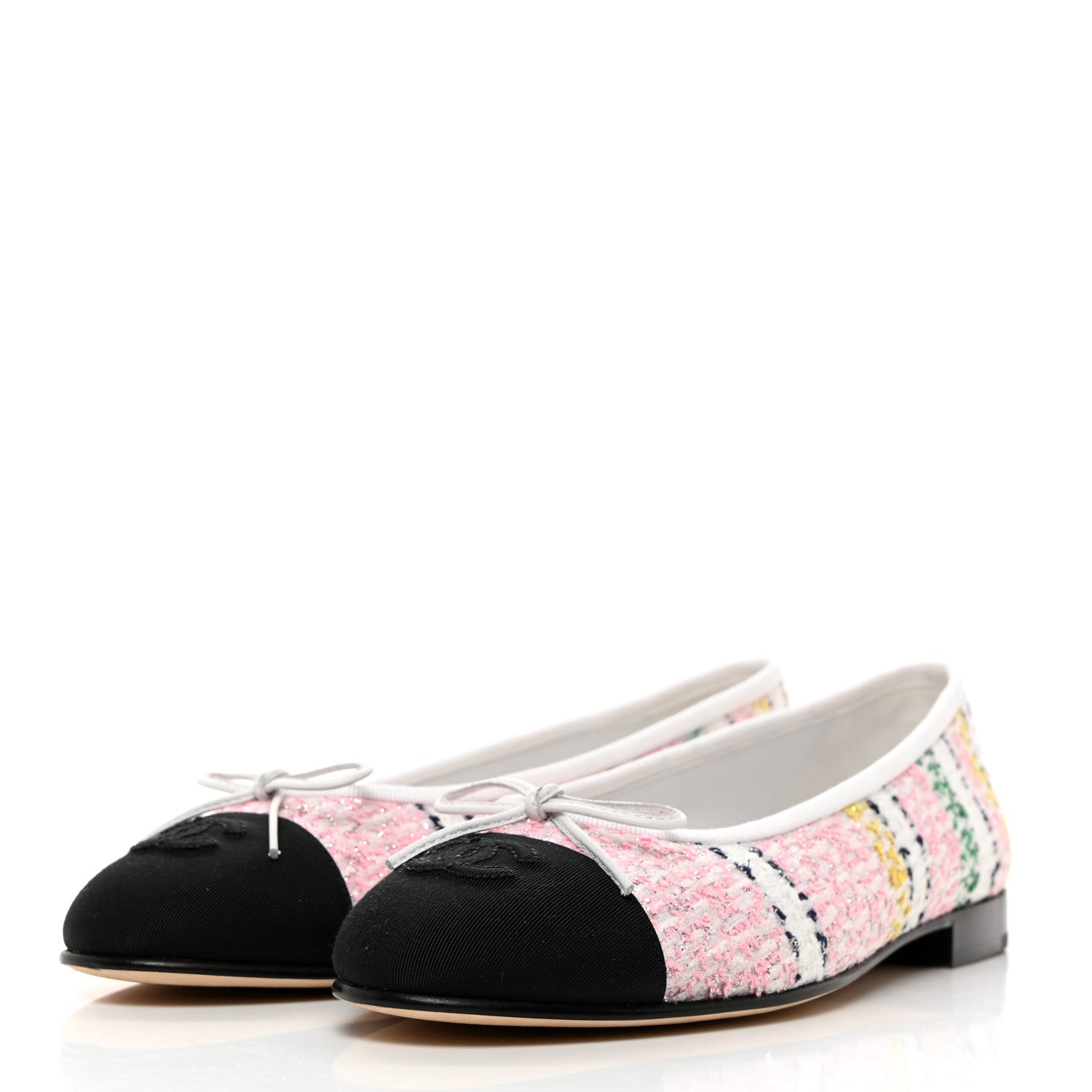 Chanel Tweed Sequin Grossgrain Cap Toe Striped Ballerina Flats 38.5 Multicolor 3 of 8
