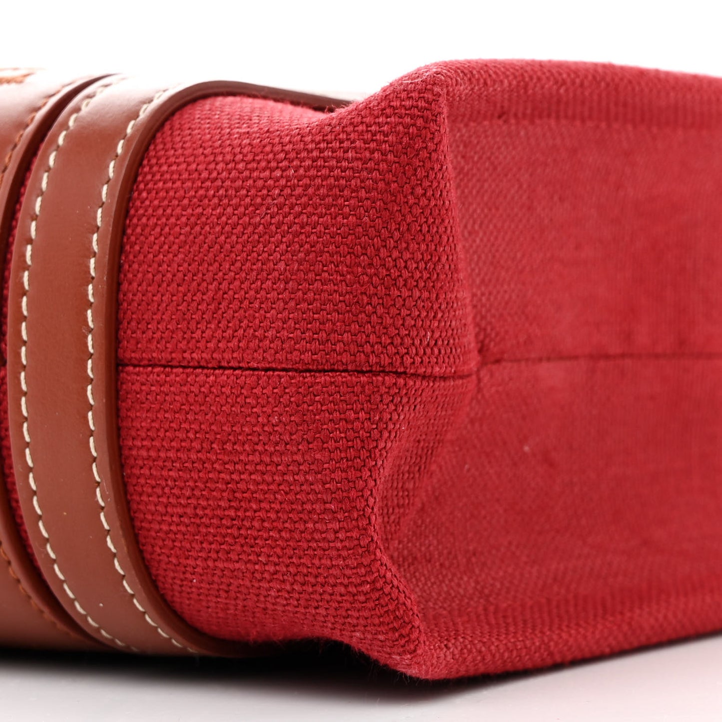 Cotton Calfskin Small Woody Ribbon Tote With Strap Dark Red