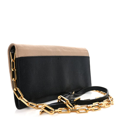 Miu Miu Goatskin Madras Bi-Color Wallet On Chain Beige Black 3 of 8