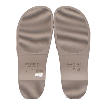 Balenciaga Rubber Allover Logo Womens Pool Wedge Slide Sandals 38 Dark Mink 5 of 8