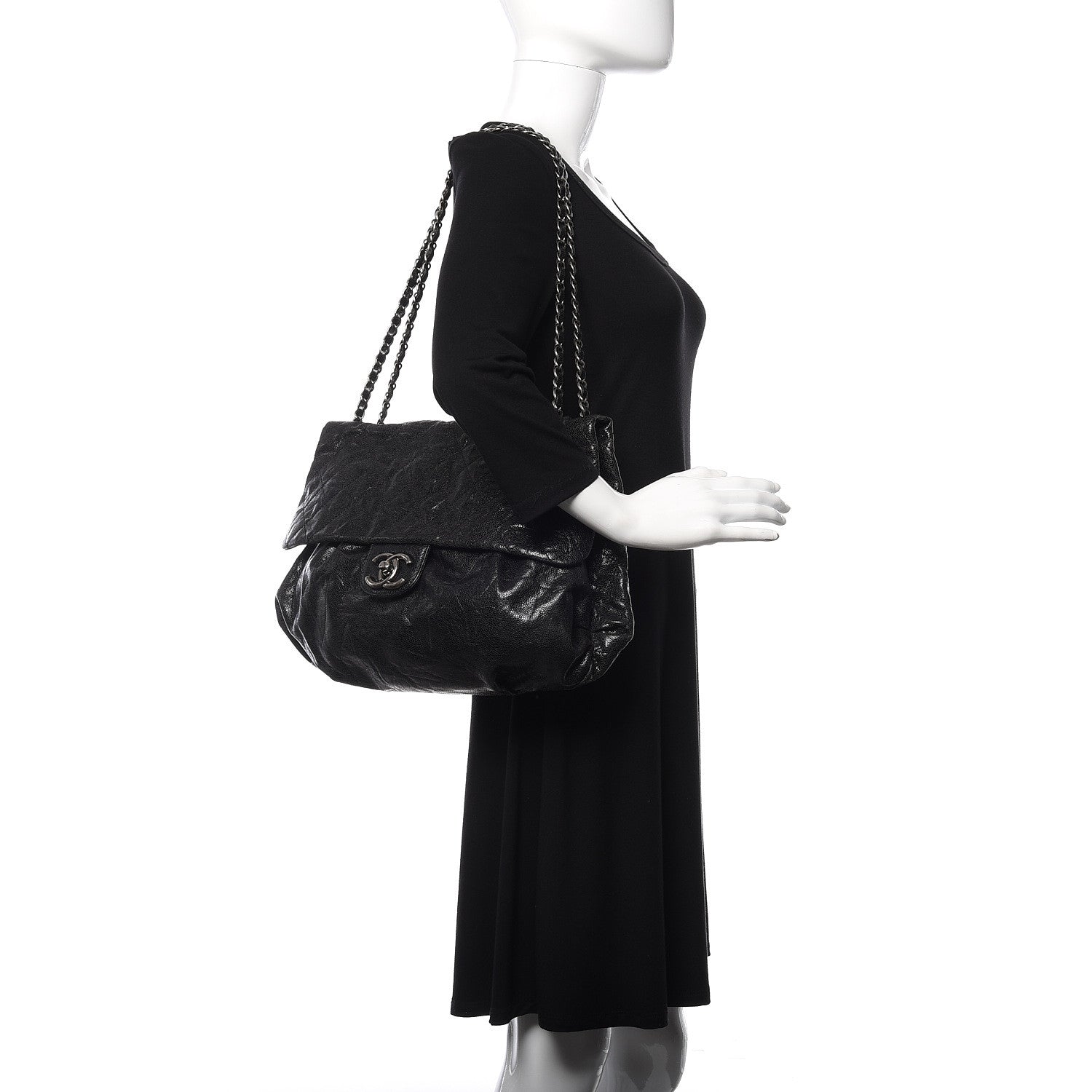 Chanel Crumpled Caviar Quilted Maxi Elastic Flap Black 2 of 14