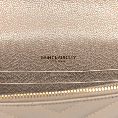 Saint Laurent Grain De Poudre Matelasse Chevron Monogram Envelope Chain Wallet Taupe 7 of 10