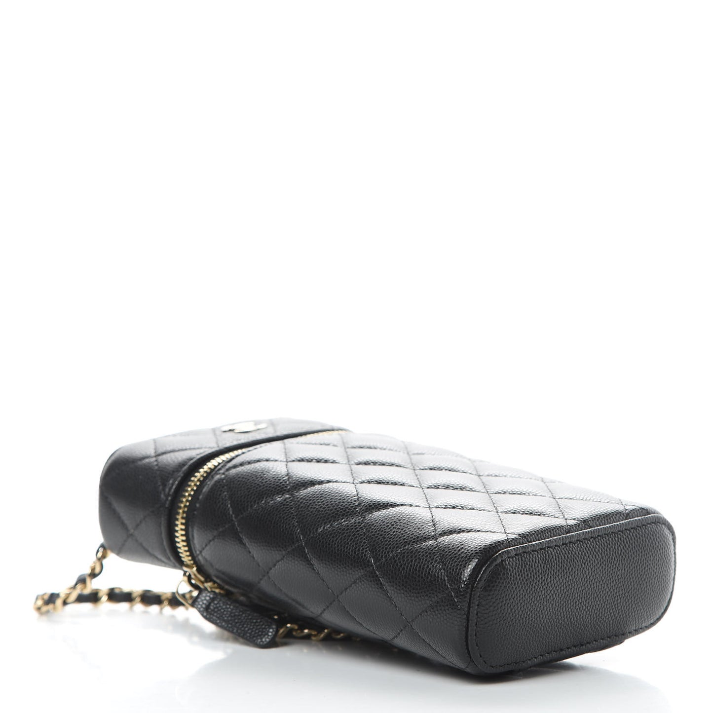 Caviar Quilted Phone Holder With Chain Black