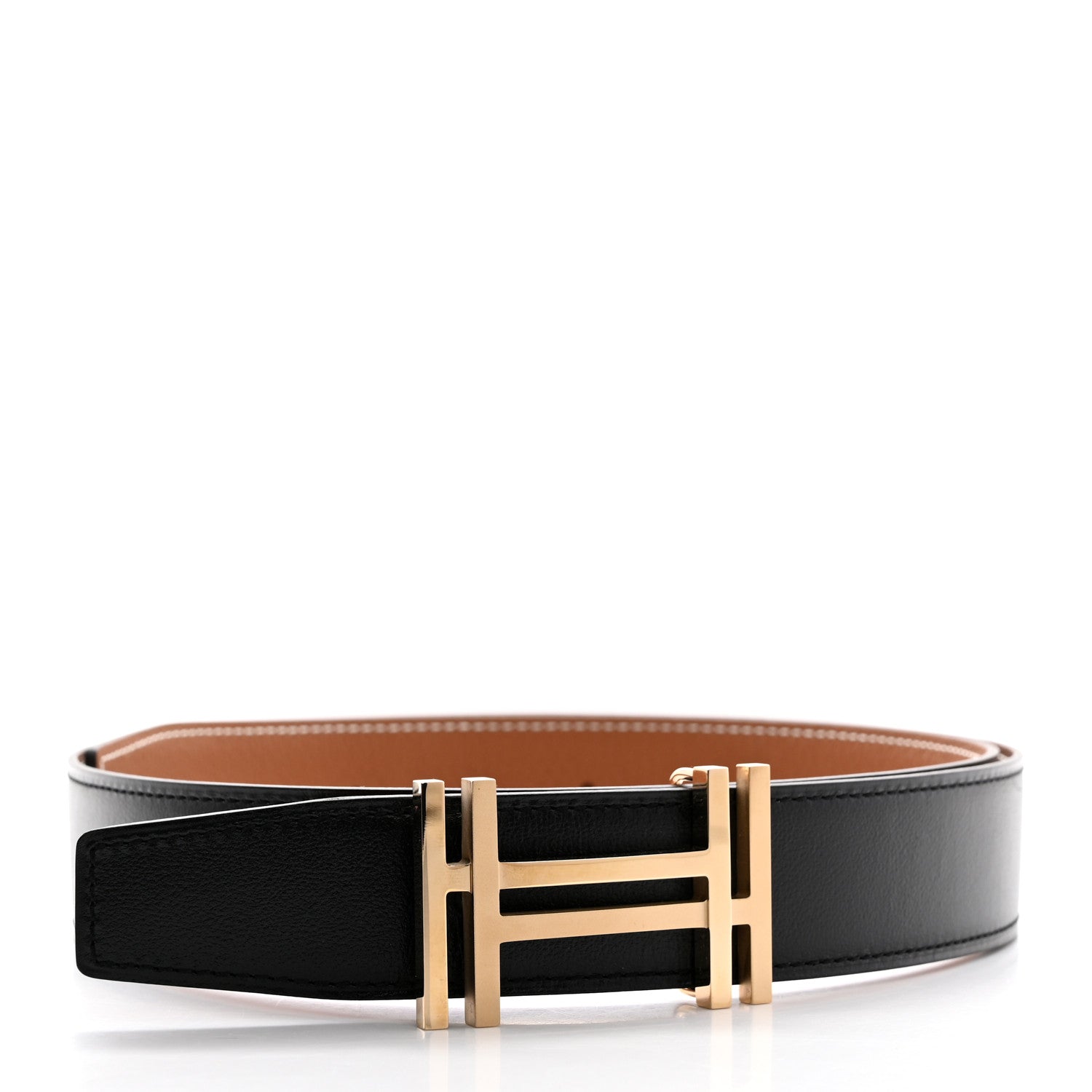Hermes Box Togo 32mm Au Carre H Belt 85 Black Gold 2 of 9