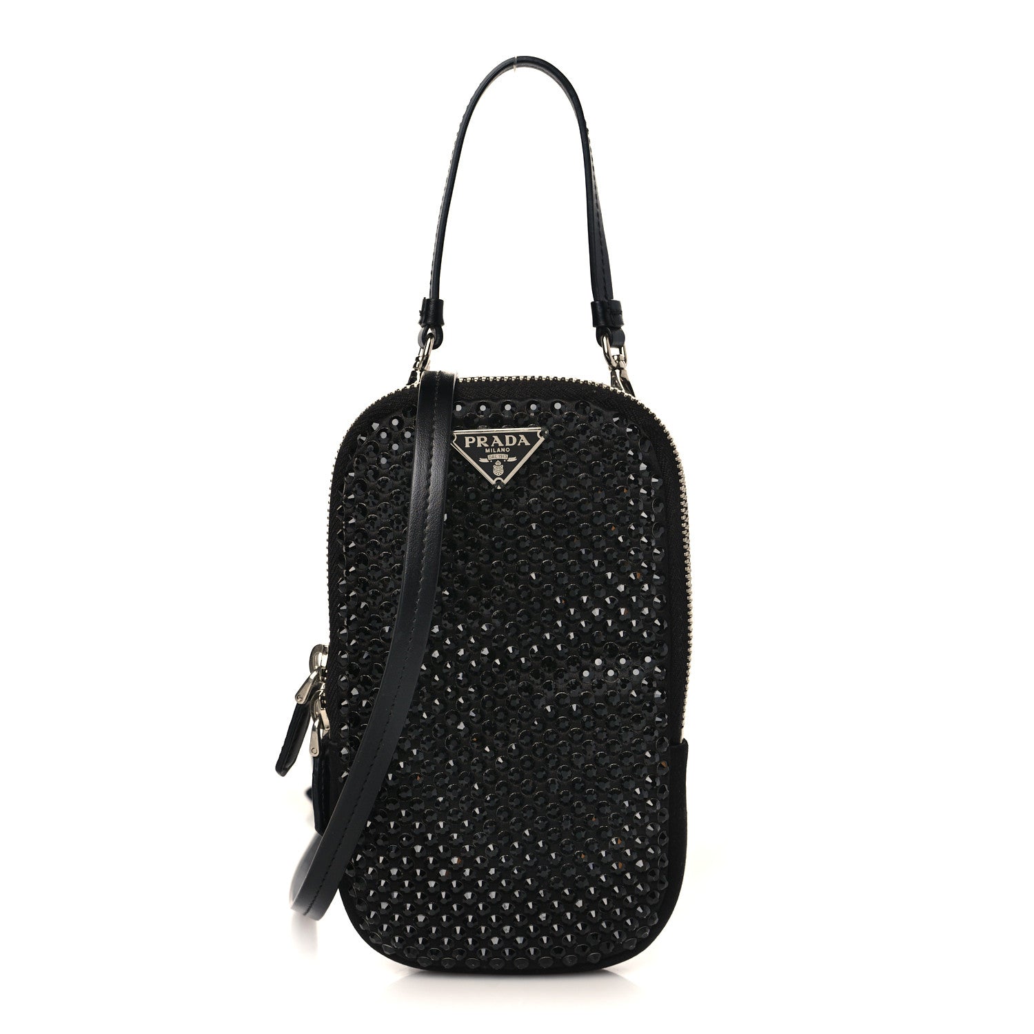 Prada Satin Crystal Zip Phone Case Crossbody Bag Black 1 of 7