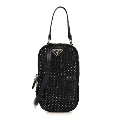 Prada Satin Crystal Zip Phone Case Crossbody Bag Black 1 of 7