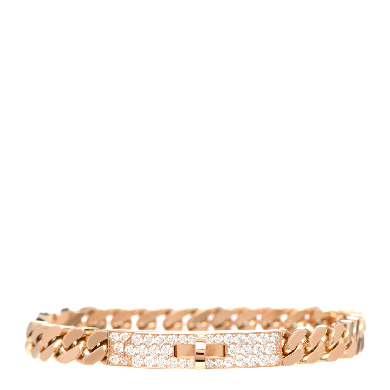Hermes 18K Rose Gold Diamond PM Kelly Gourmette Bracelet ST 1 of 5
