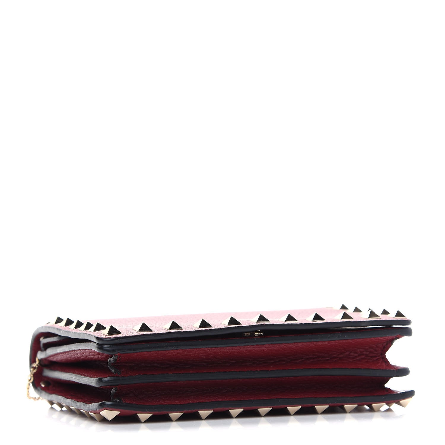 Valentino Garavani Pebbled Calfskin Rockstud Wallet on Chain Rubino 4 of 9