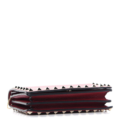 Valentino Garavani Pebbled Calfskin Rockstud Wallet on Chain Rubino 4 of 9
