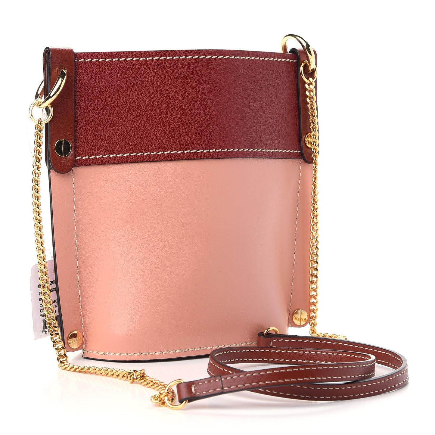 Shiny Calfskin Goatskin Mini Aby Bi-Color Bucket Fallow Pink