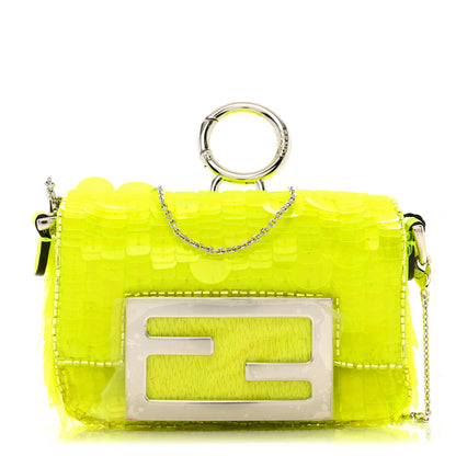 Fendi Transparent Paillettes Vitello King Nano Maxi Buckle Baguette Charm Yellow Fluo 1 of 11