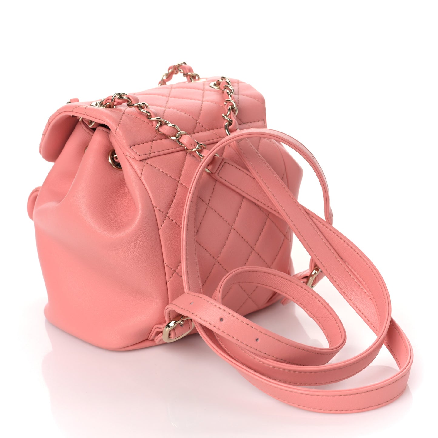 Lambskin Quilted Small Duma Drawstring Backpack Pink