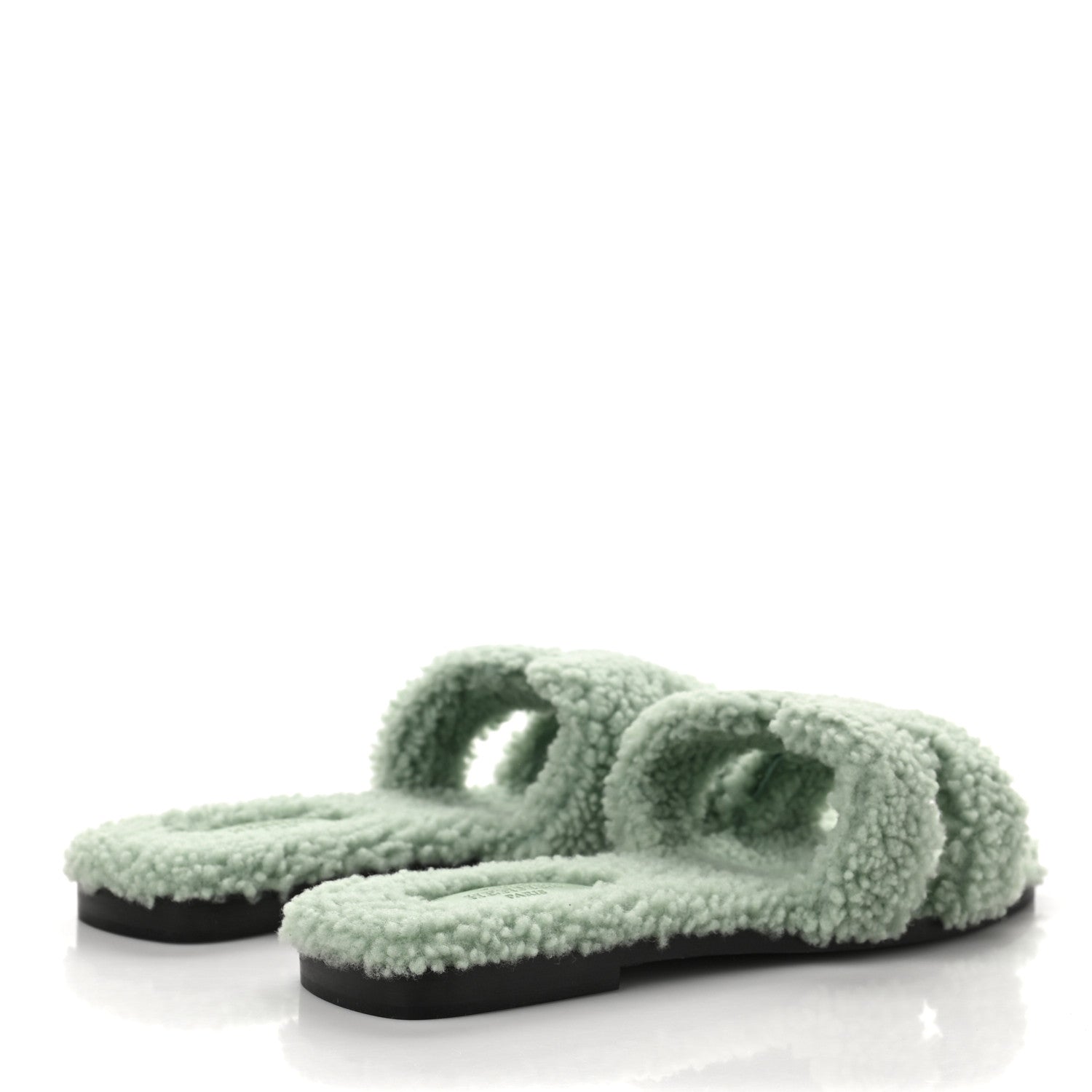 Hermes Woolskin Oran Sandals 38 Vert D’Eau 4 of 8