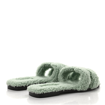Hermes Woolskin Oran Sandals 38 Vert D’Eau 4 of 8