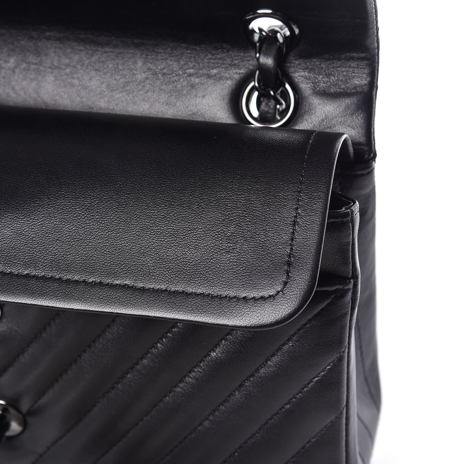 Chanel Lambskin Chevron Quilted Medium Double Flap So Black 12 of 14