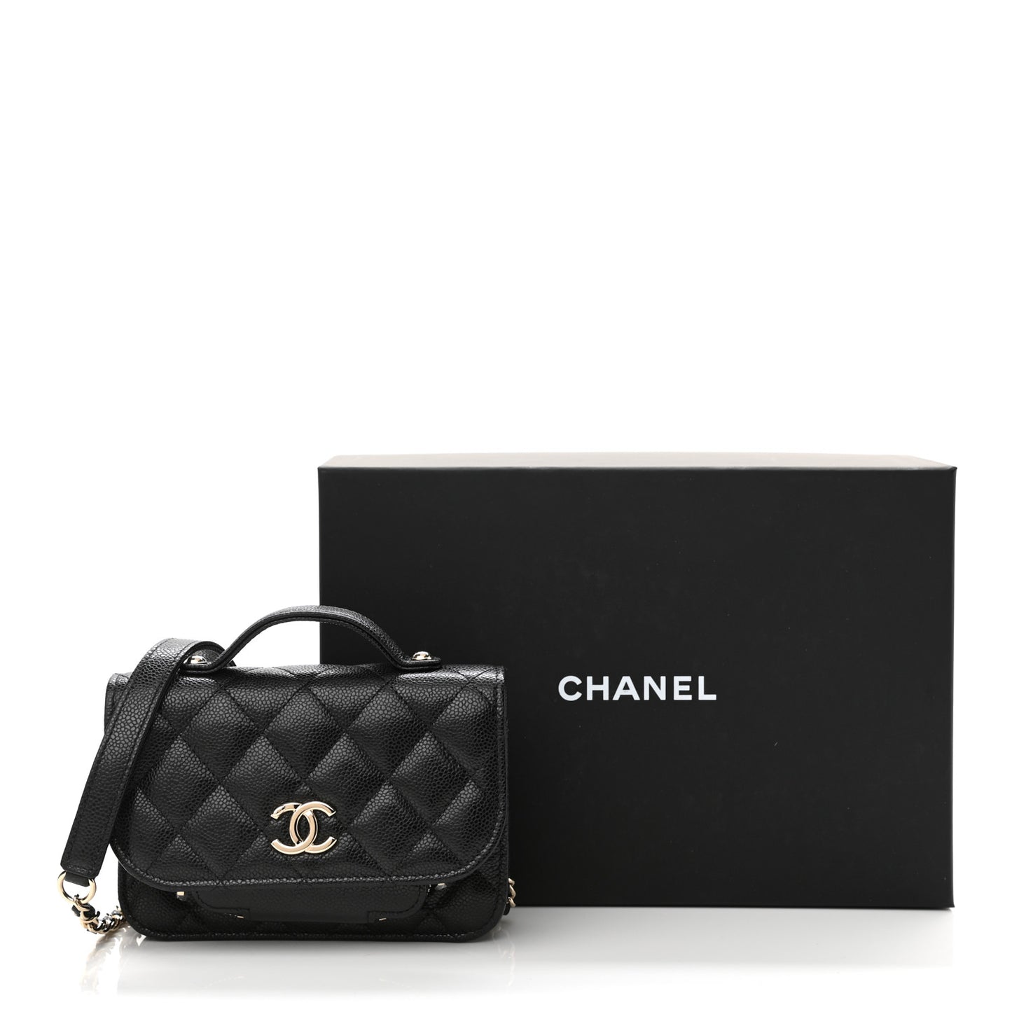 Caviar Quilted Business Affinity Clutch With Chain Black