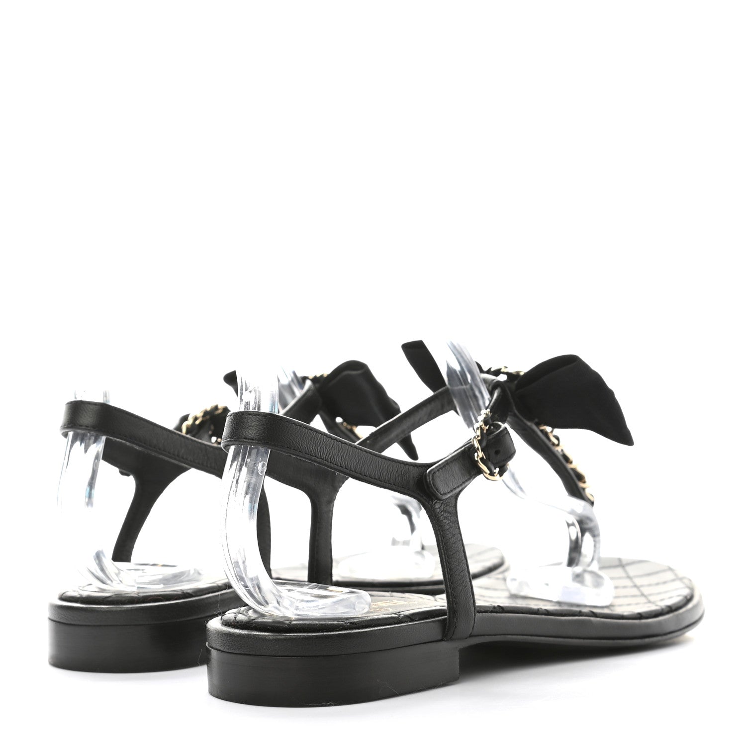 Chanel Lambskin Grosgrain Bow CC Chain Thong Sandals 36 Black Gold 4 of 8