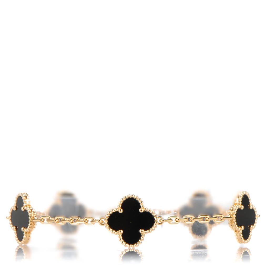 Van Cleef & Arpels 18K Yellow Gold Black Onyx 5 Motifs Vintage Alhambra Bracelet 1 of 4