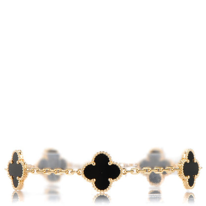 Van Cleef & Arpels 18K Yellow Gold Black Onyx 5 Motifs Vintage Alhambra Bracelet 1 of 4