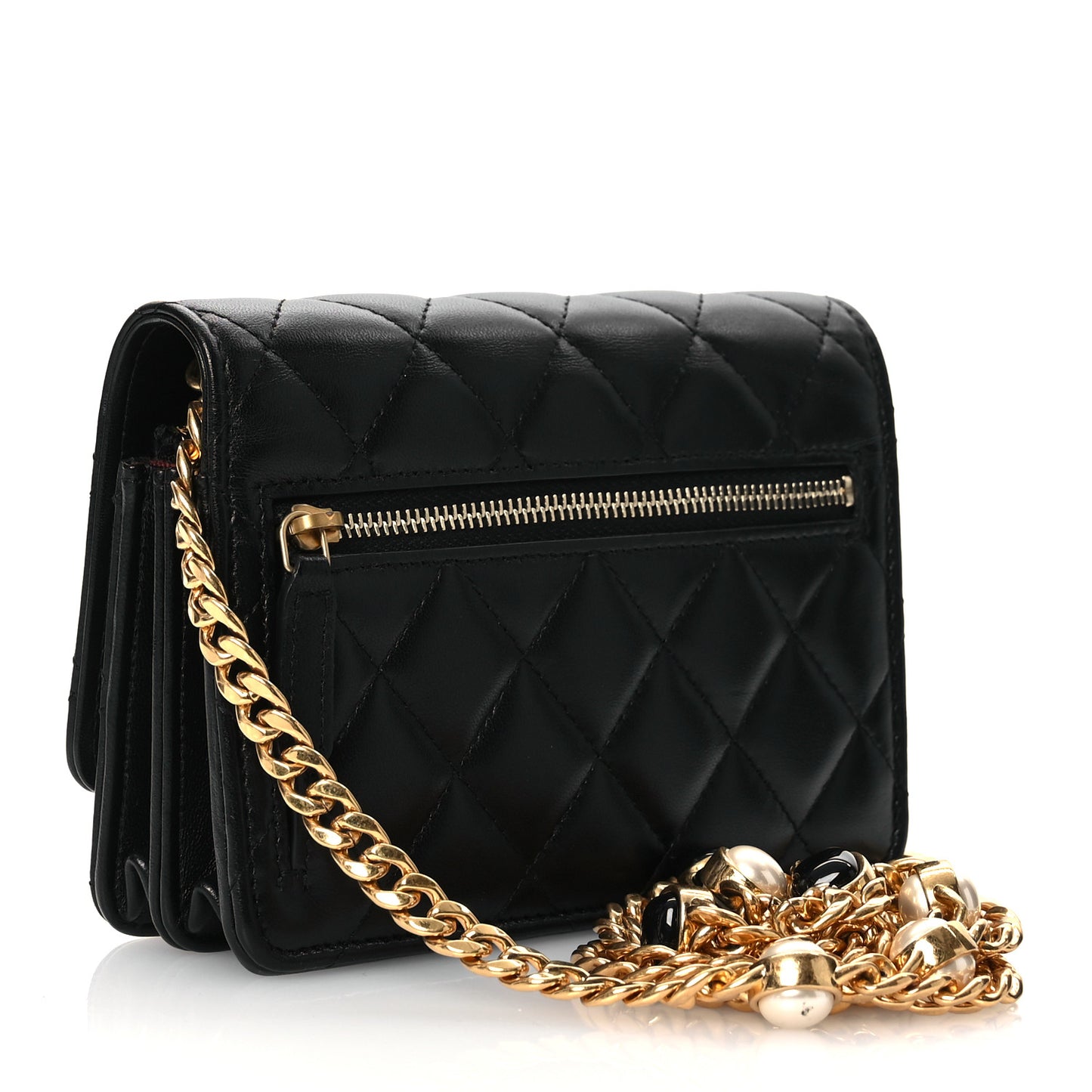 Lambskin Quilted CC Pearl Enamel Clutch on Chain WOC Black