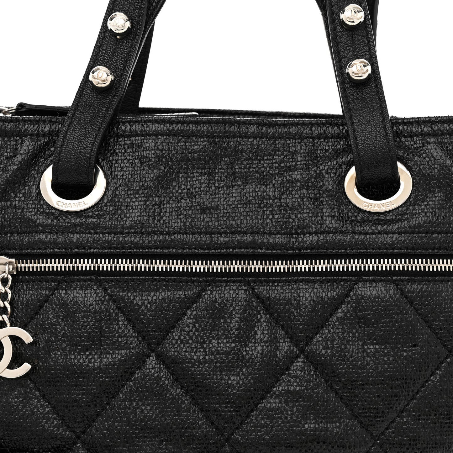 Metallic Coated Canvas Quilted Large Paris Biarritz Tote Black