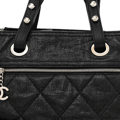 Chanel Metallic Coated Canvas Quilted Large Paris Biarritz Tote Black 9 of 15