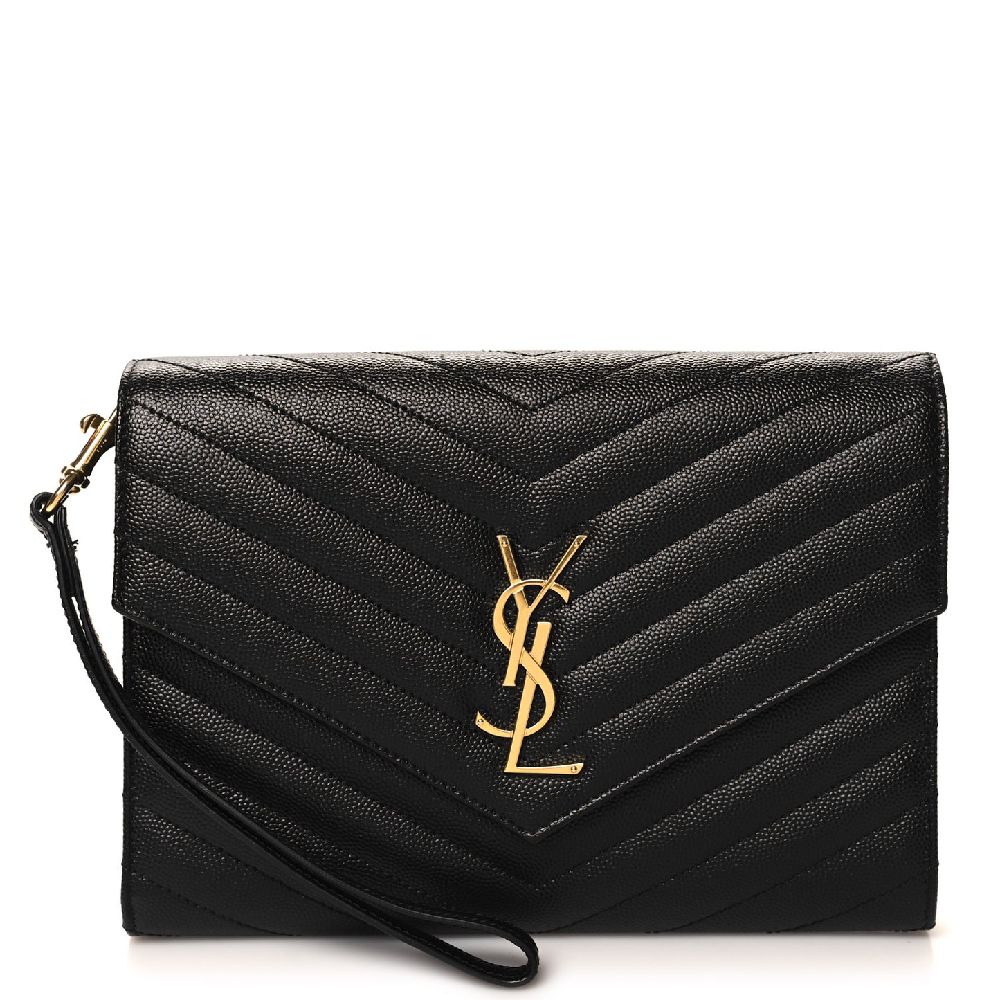 Grain De Poudre Matelasse Chevron Monogram Envelope Clutch Black