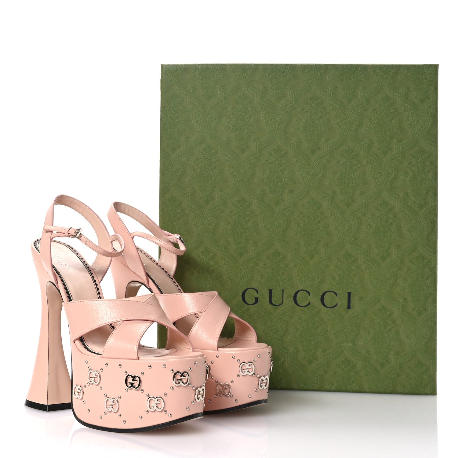 Gucci Malaga Kid Interlocking G Studs 155mm Platform Sandals 37.5 Perfect Pink 8 of 8