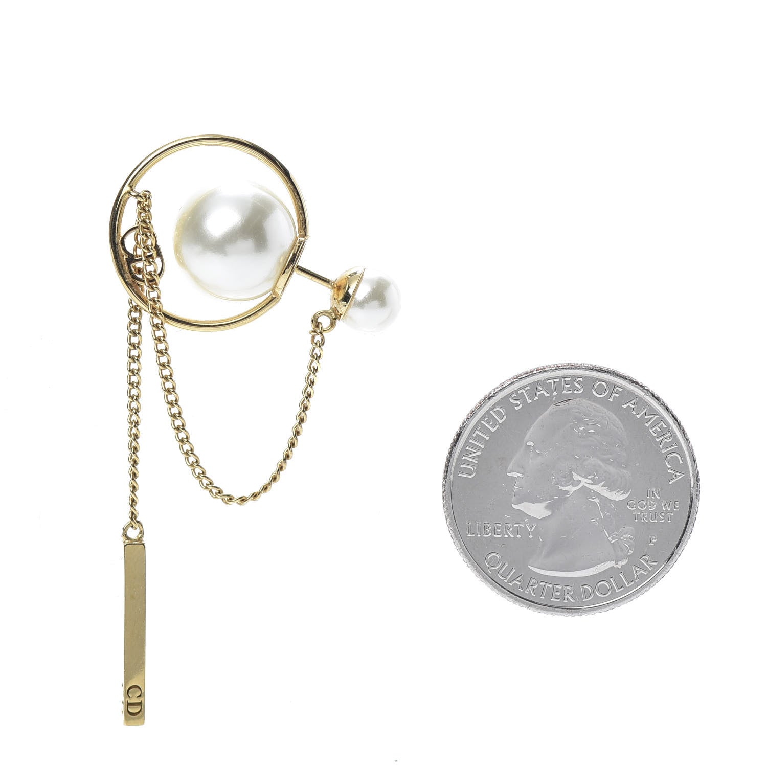 Christian Dior Pearl Tribales Dangle Chain Earrings Gold 3 of 5