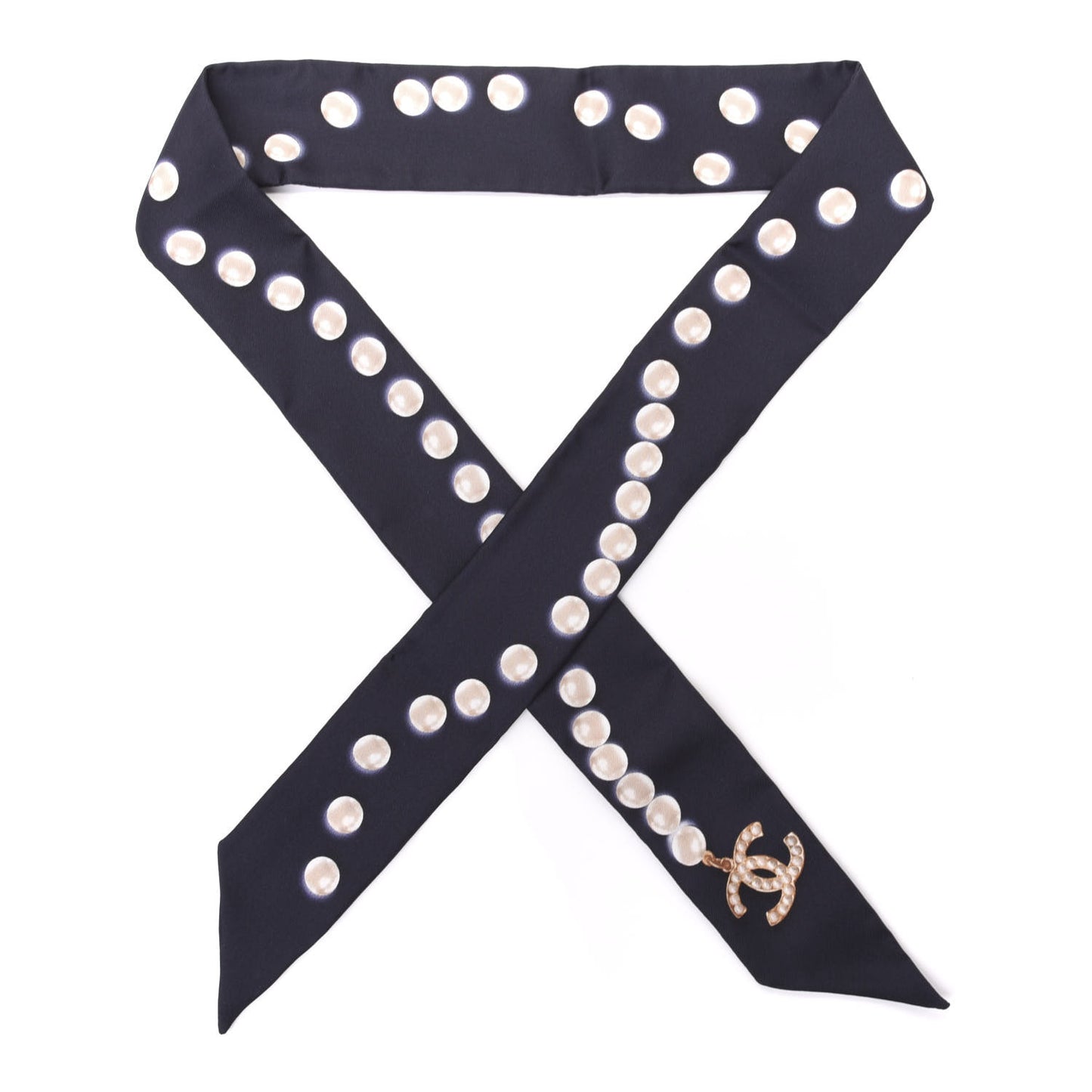 Silk Pearl CC Slim Bandeau Scarf Navy