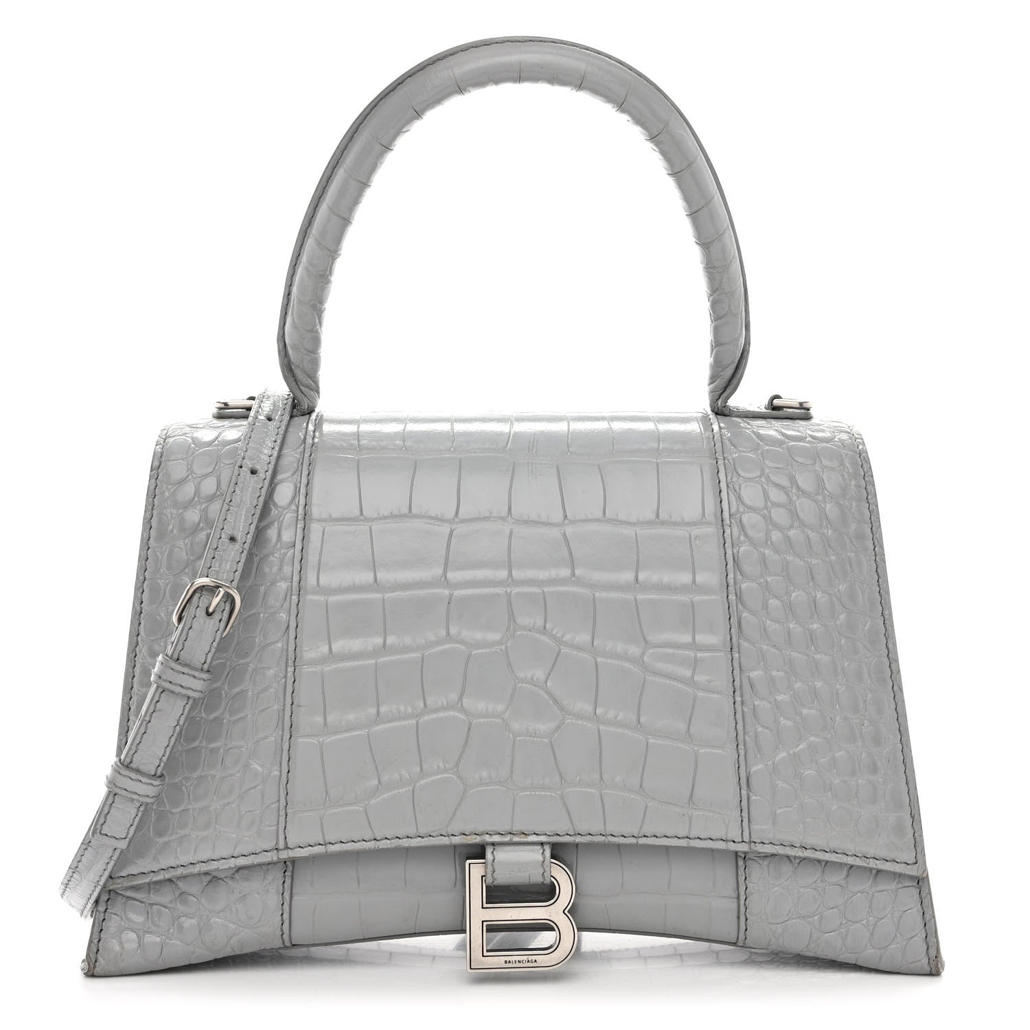 Balenciaga Shiny Calfskin Crocodile Embossed Medium Hourglass Top Handle Bag Balenciaga Grey 1 of 18