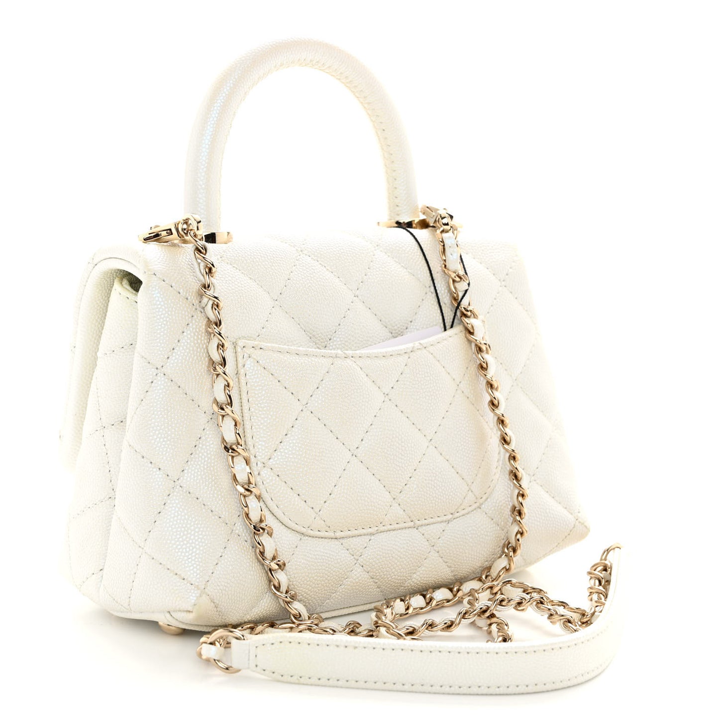 Iridescent Caviar Quilted Extra Mini Coco Handle Flap White