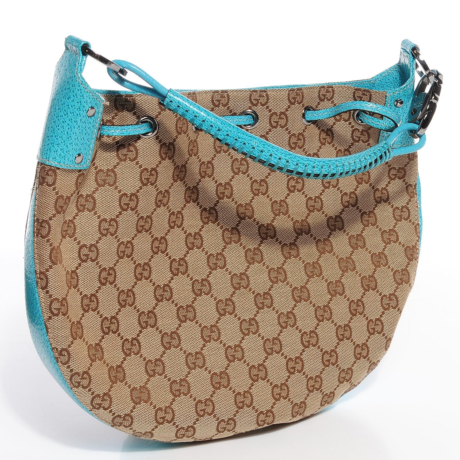 Gucci Monogram Drawstring Hobo Turquoise 3 of 7