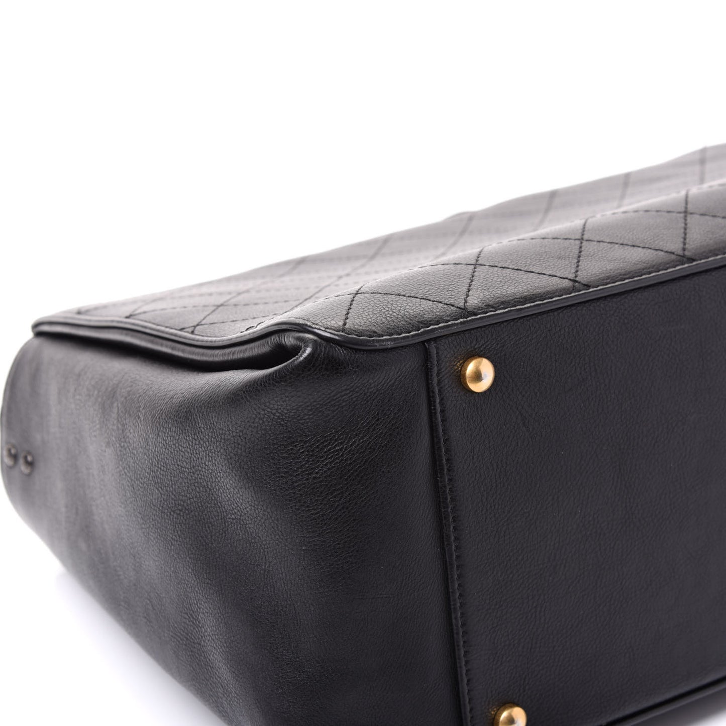 Calfskin Stitched Large Straight Lines Shopping Tote Black