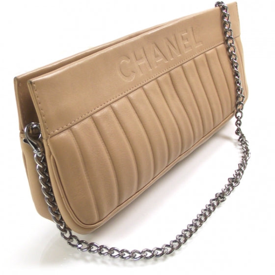 Leather Quilted Convertible Clutch Beige