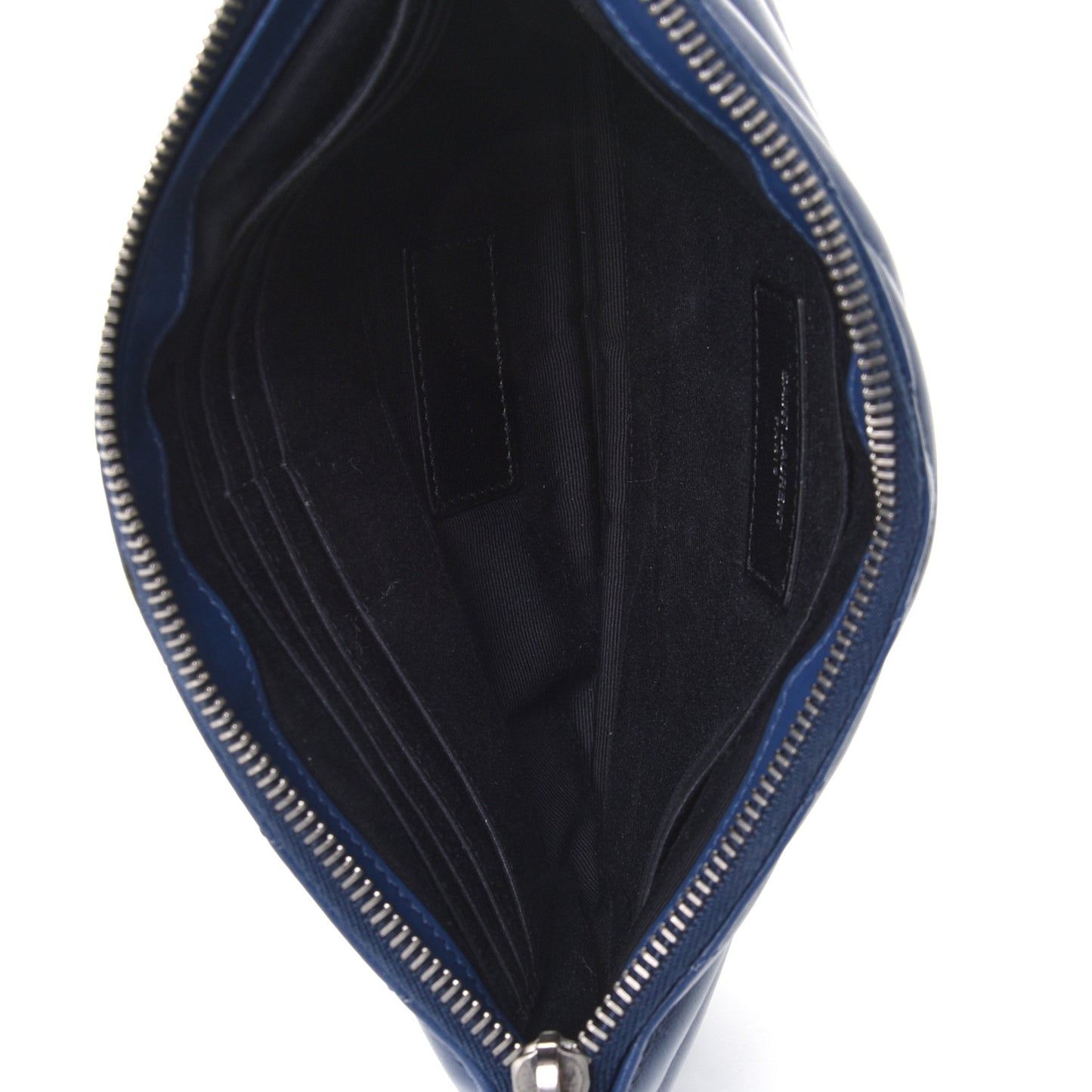 Calfskin Matelasse Chevron Monogram A5 Wristlet Medium Blue