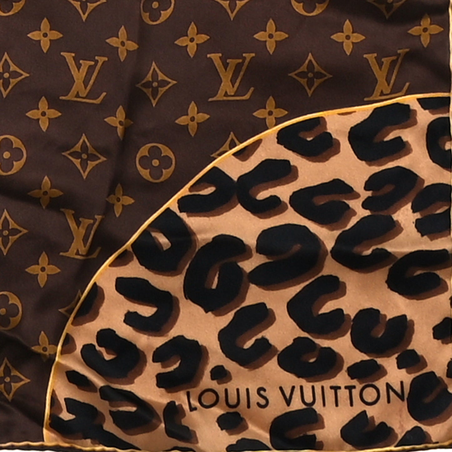 Silk Leopard Monogram Square Scarf